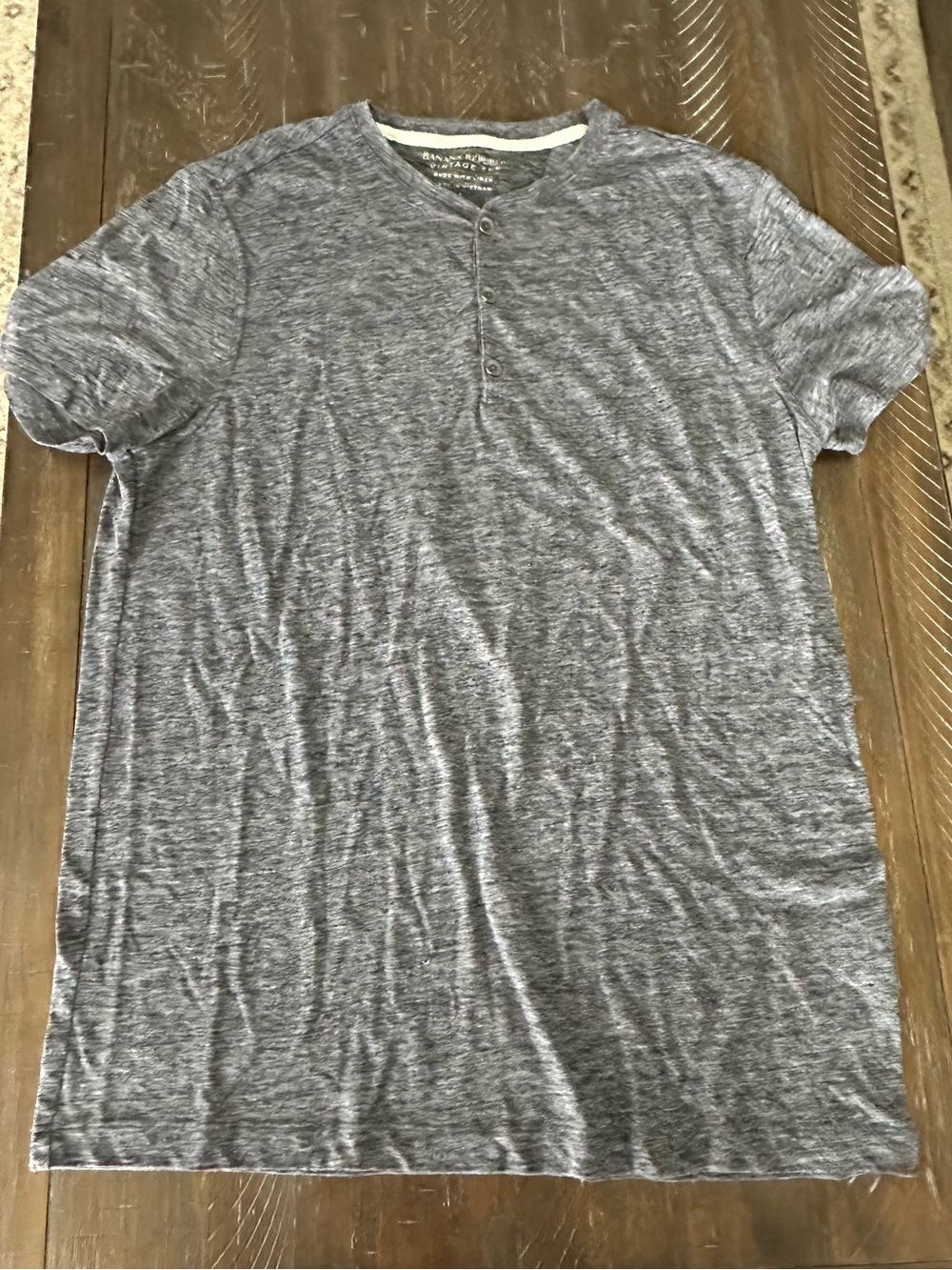 Men's Banana Republic Heather Navy Short-Sleeve Henley Shirt